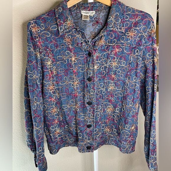 Unique Coldwater Creek Embroidered Button down Blouse, Size Large - Picture 6 of 6